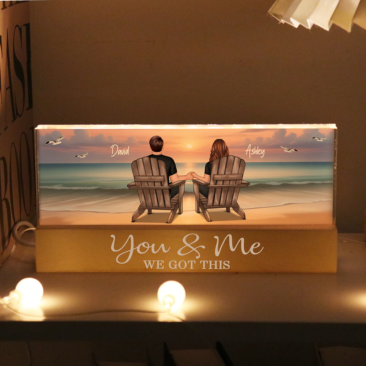 Eternal Sunset Beach Couple Personalized Acrylic LED Night Light, Heartfelt Anniversary Gift For Girlfriend, For Wife - Image 4