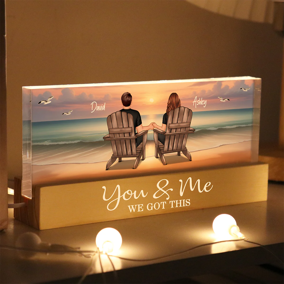 Eternal Sunset Beach Couple Personalized Acrylic LED Night Light, Heartfelt Anniversary Gift For Girlfriend, For Wife - Image 5