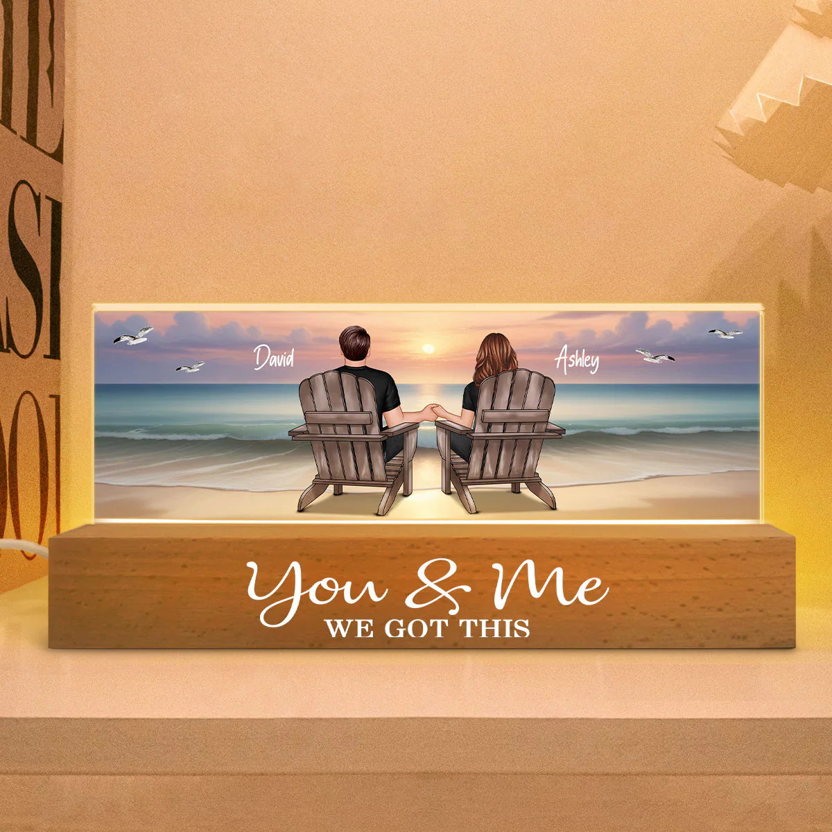 Eternal Sunset Beach Couple Personalized Acrylic LED Night Light, Heartfelt Anniversary Gift For Girlfriend, For Wife - Image 6