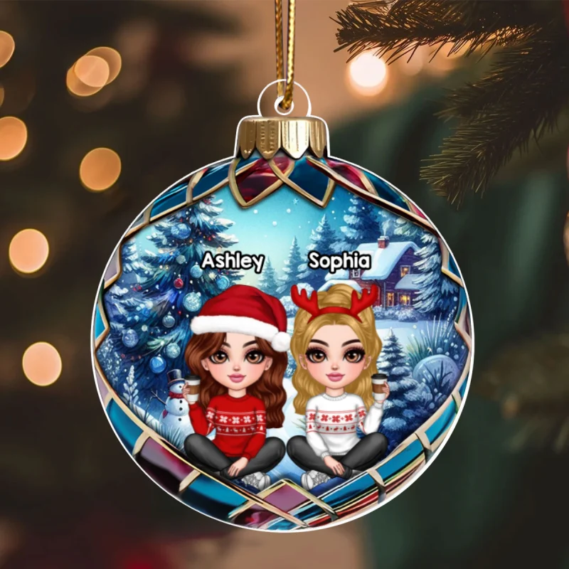 Realistic Christmas Winter Scene Besties Sisters Personalized Acrylic Ornament, Christmas Gift for Besties, Sisters, Friends - Image 10