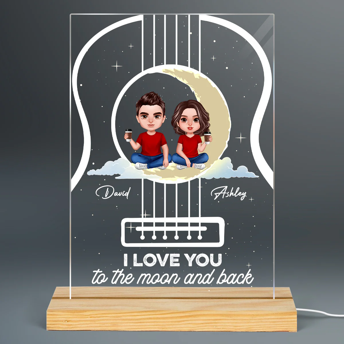 Realistic Couple On Yellow Moon Personalized Acrylic LED Night Light - Image 2