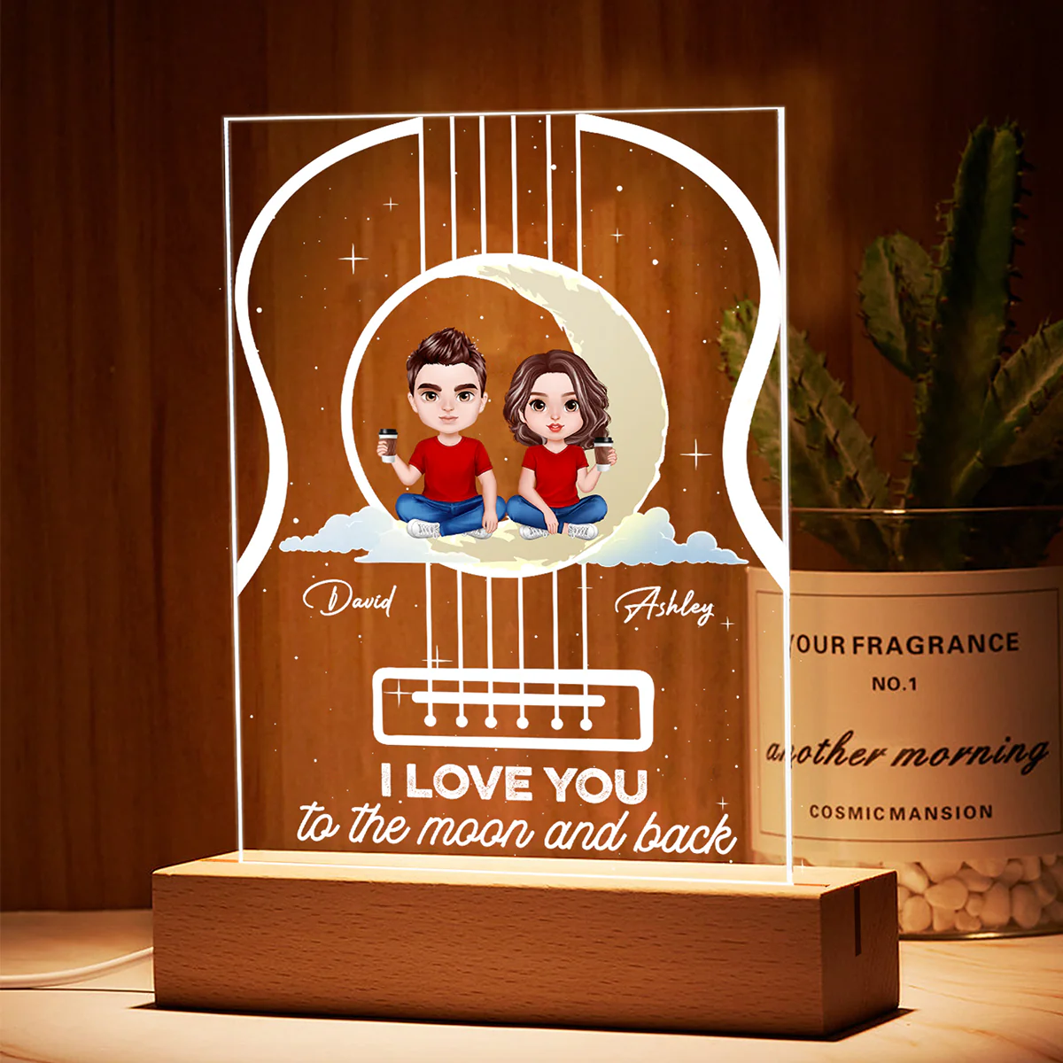 Realistic Couple On Yellow Moon Personalized Acrylic LED Night Light - Image 3
