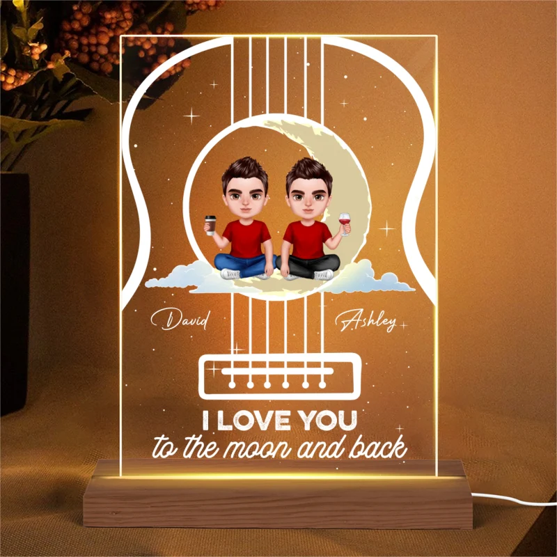 Realistic Couple On Yellow Moon Personalized Acrylic LED Night Light - Image 4