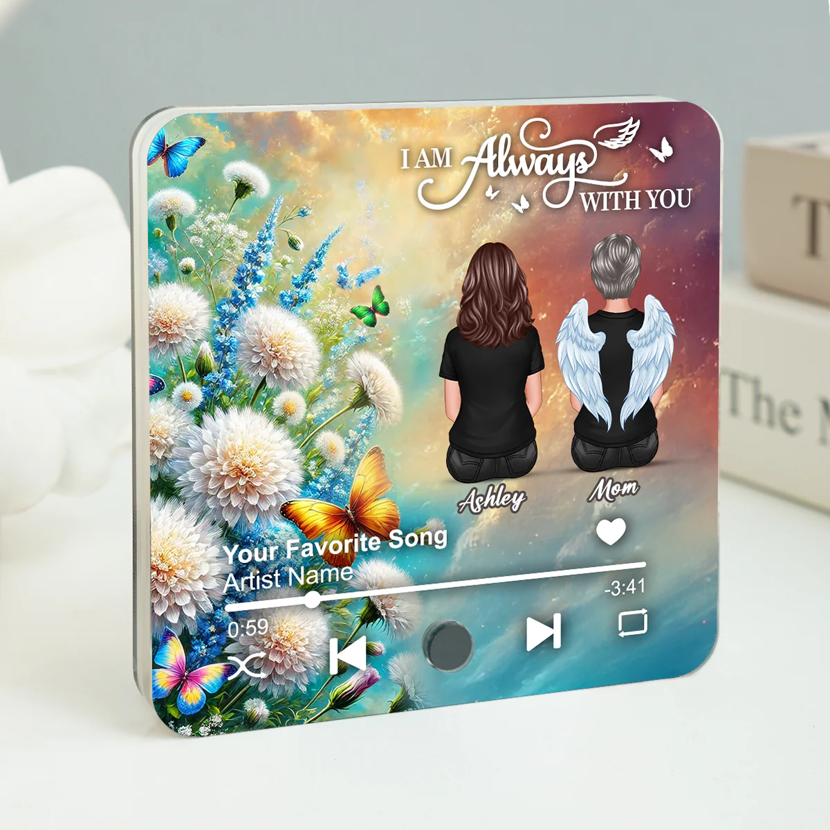 Realistic Dandelion Flowers Family Members Memorial Personalized Music Fridge Magnet, Sympathy Gift - Image 2
