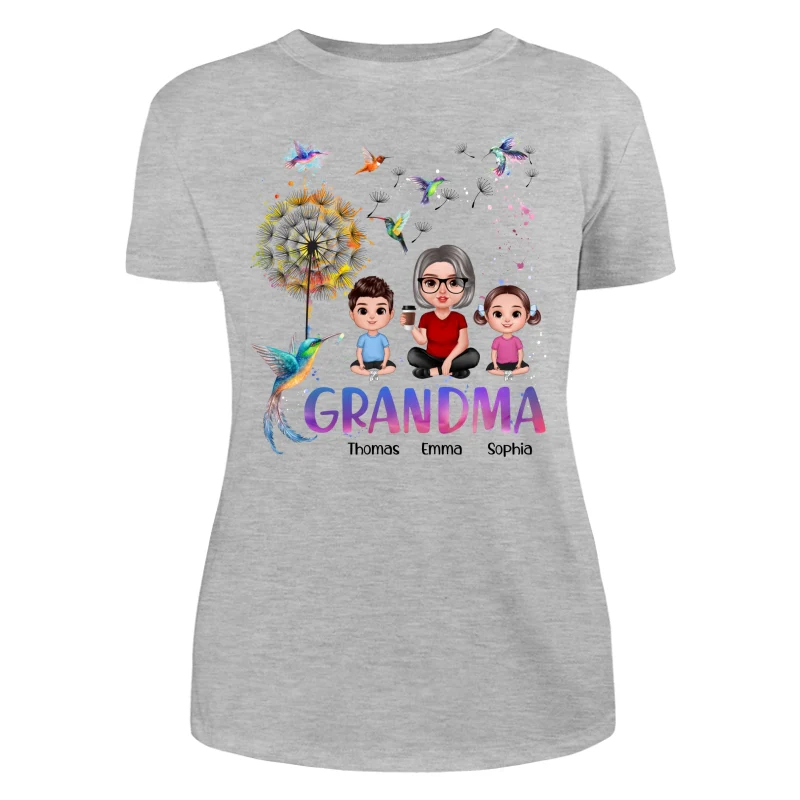Realistic Doll Grandma Grankids Hummingbird Dandelion Personalized Shirt - Image 10