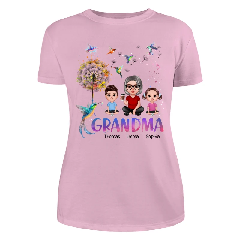 Realistic Doll Grandma Grankids Hummingbird Dandelion Personalized Shirt - Image 11
