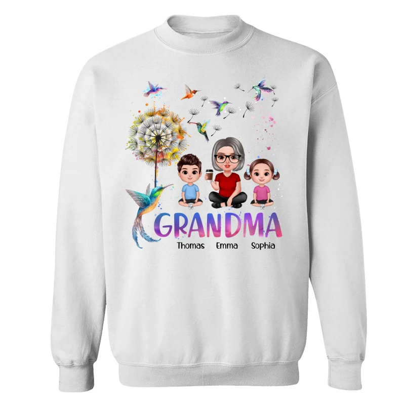 Realistic Doll Grandma Grankids Hummingbird Dandelion Personalized Shirt - Image 17
