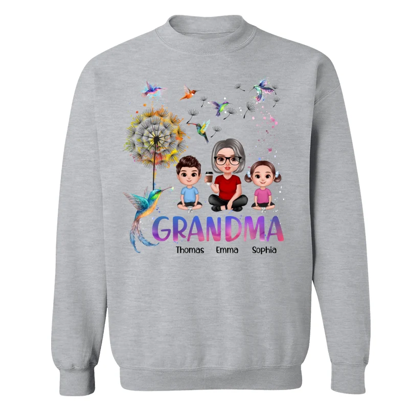 Realistic Doll Grandma Grankids Hummingbird Dandelion Personalized Shirt - Image 18