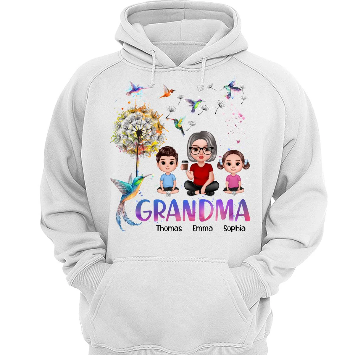 Realistic Doll Grandma Grankids Hummingbird Dandelion Personalized Shirt - Image 3