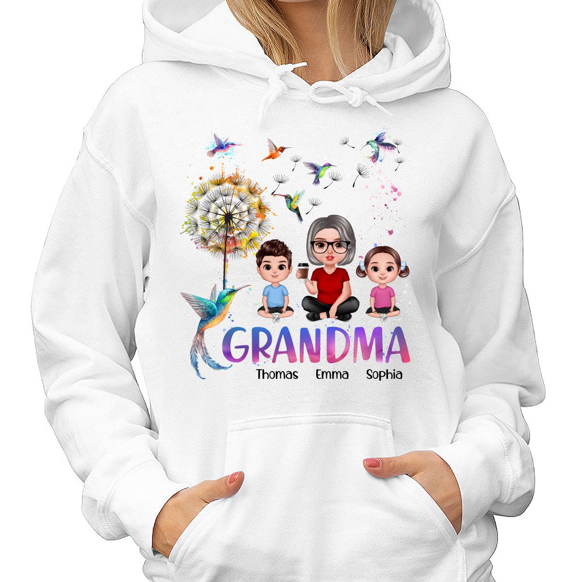 Realistic Doll Grandma Grankids Hummingbird Dandelion Personalized Shirt - Image 4
