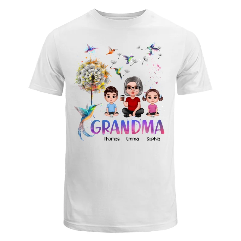 Realistic Doll Grandma Grankids Hummingbird Dandelion Personalized Shirt - Image 5