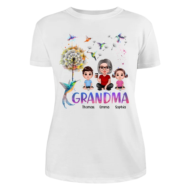 Realistic Doll Grandma Grankids Hummingbird Dandelion Personalized Shirt - Image 9