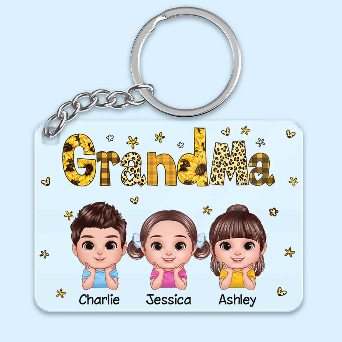 Realistic Doll Kids Yellow Pattern Personalized Acrylic Keychain - Image 2