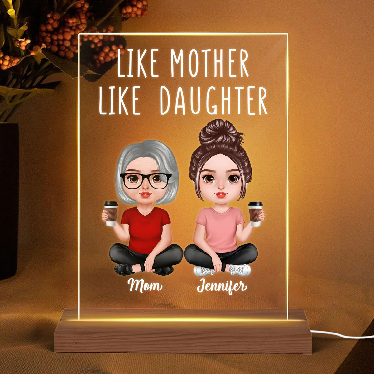 Realistic Doll Like Mother Like Daughter Personalized Rectangle Acrylic LED Night Light