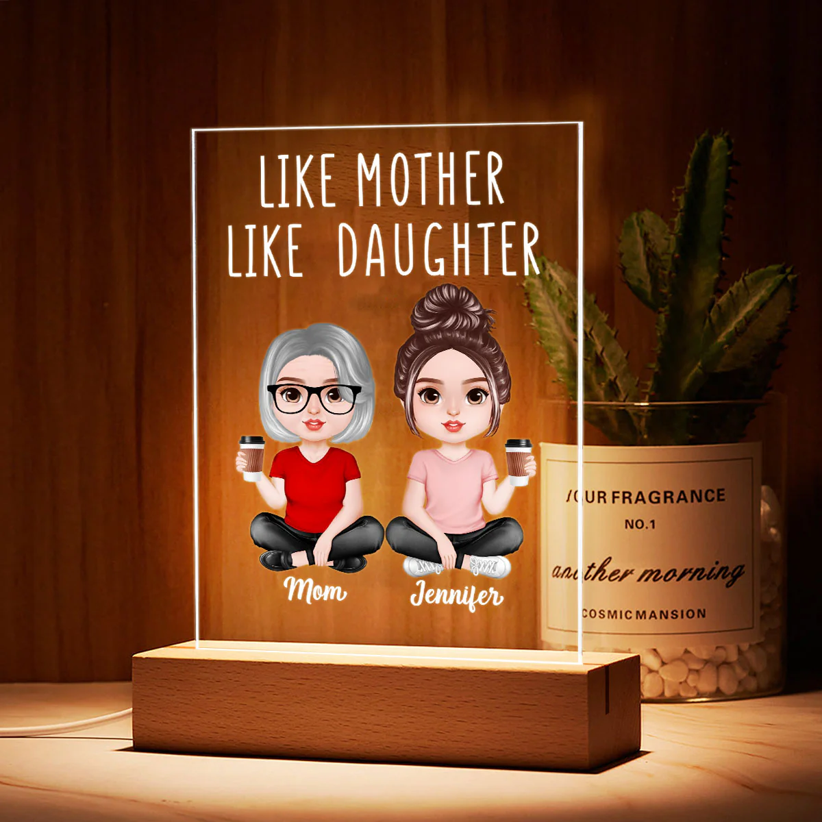 Realistic Doll Like Mother Like Daughter Personalized Rectangle Acrylic LED Night Light - Image 3