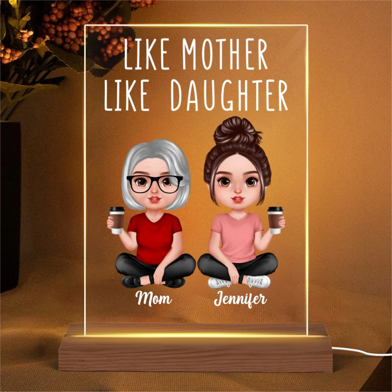 Realistic Doll Like Mother Like Daughter Personalized Rectangle Acrylic LED Night Light - Image 4