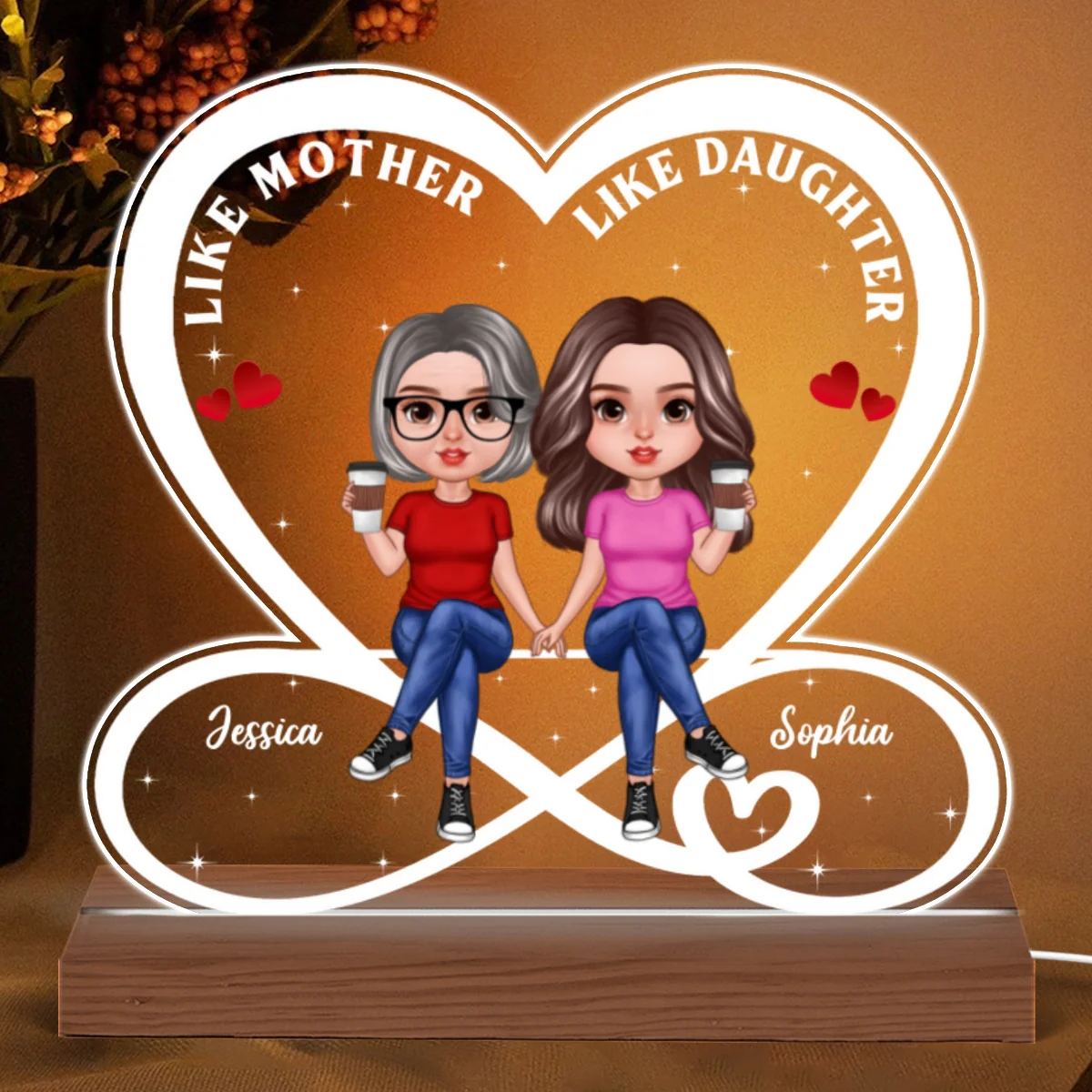 Realistic Doll Mother Daughter Infinity Heart Personalized Acrylic Custom Shape LED Night Light - Image 6