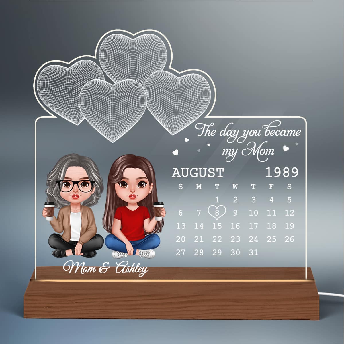 Realistic Doll Mother Daughter Under 3D Heart Personalized Custom Shape LED Night Light - Image 2