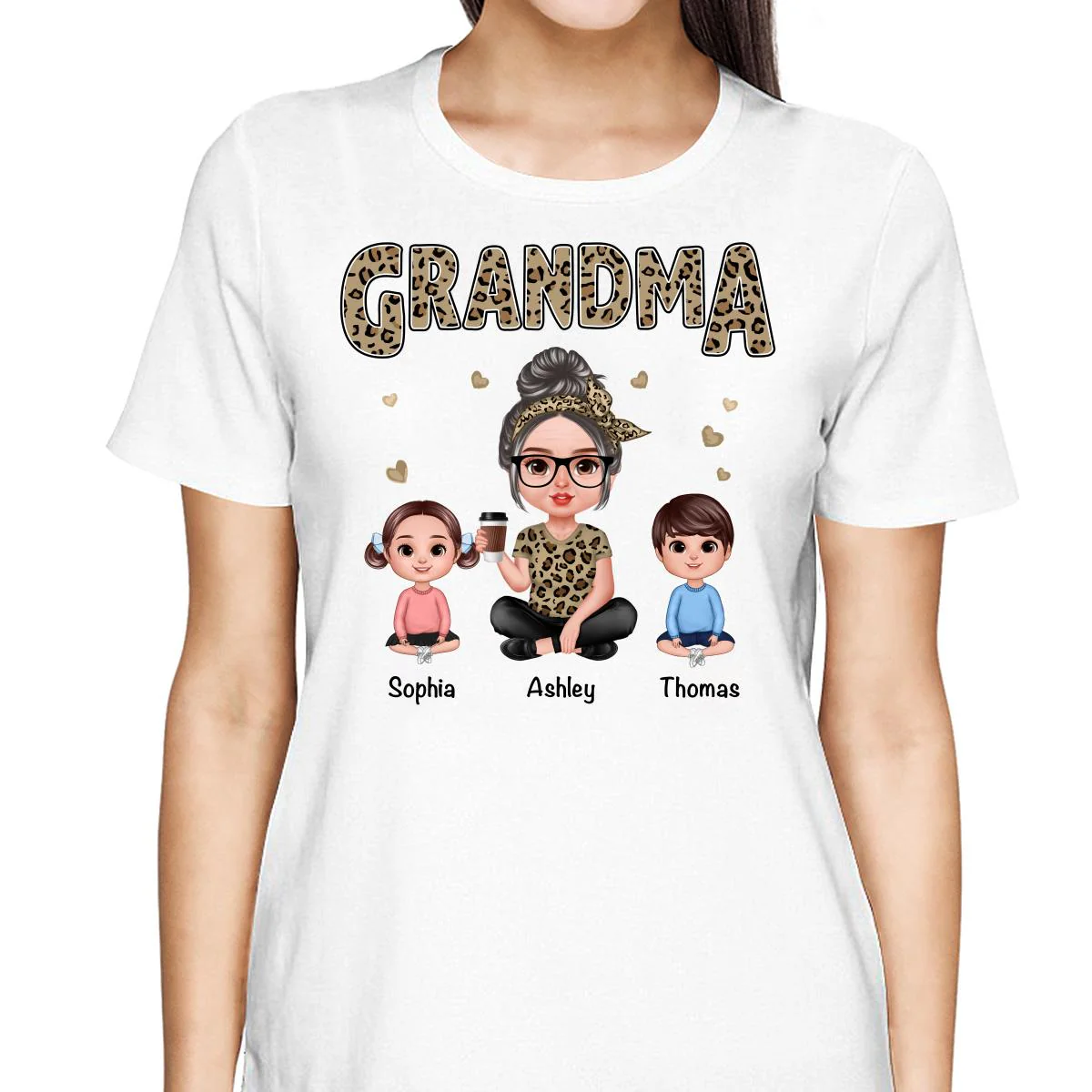 Realistic Grandma Grandkids Leopard Shirt Personalized Shirt - Image 2