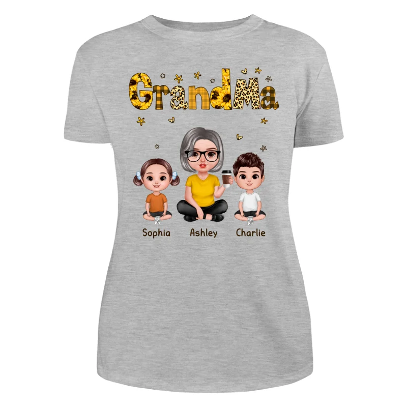 Realistic Grandma Grandkids Yellow Pattern Personalized Shirt - Image 10