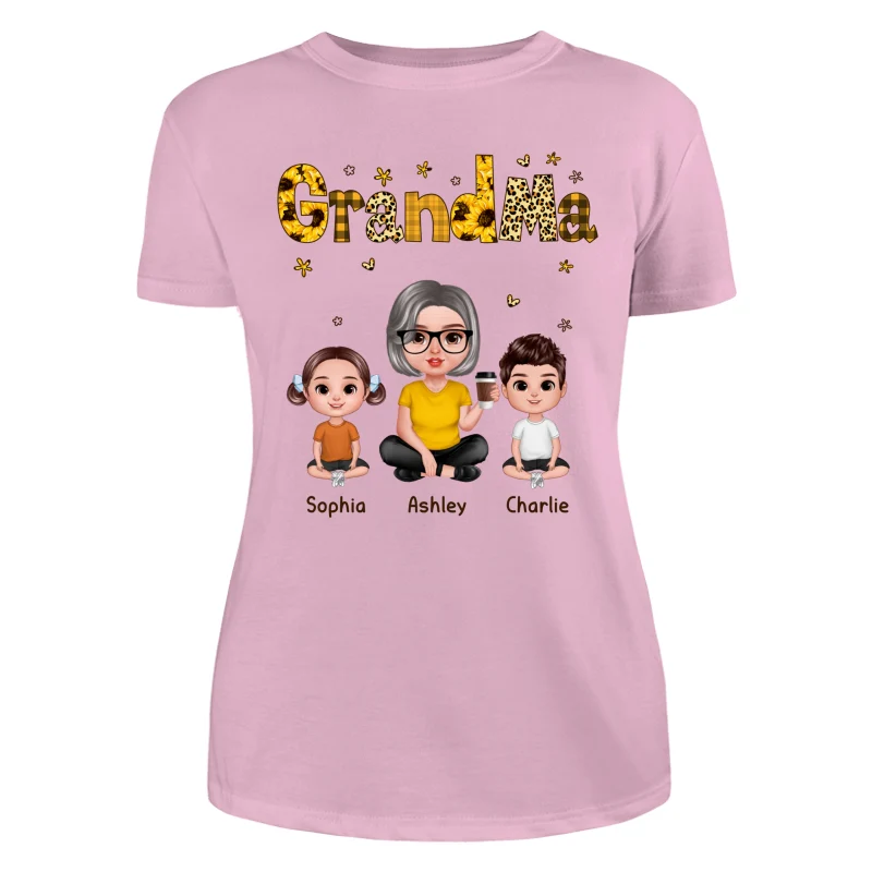 Realistic Grandma Grandkids Yellow Pattern Personalized Shirt - Image 11