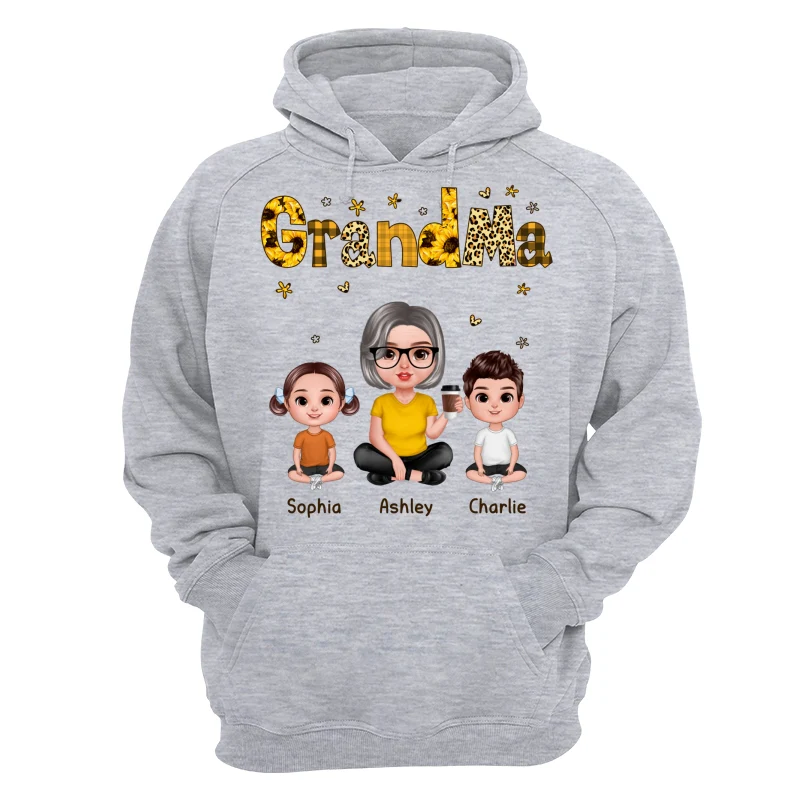 Realistic Grandma Grandkids Yellow Pattern Personalized Shirt - Image 14
