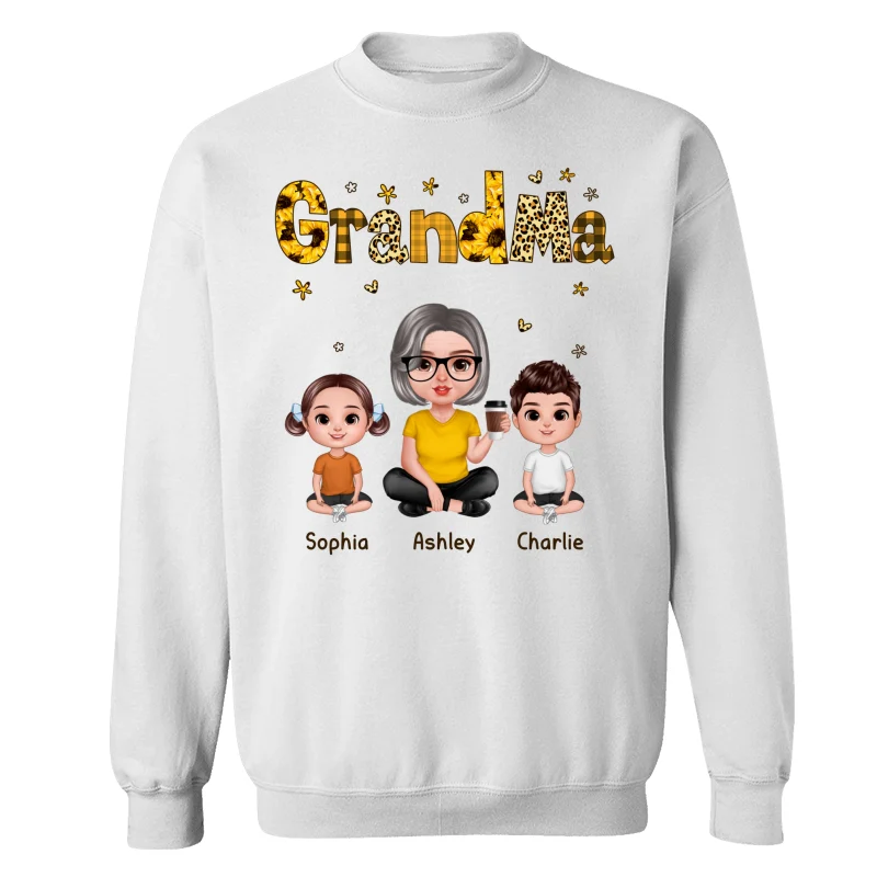 Realistic Grandma Grandkids Yellow Pattern Personalized Shirt - Image 17
