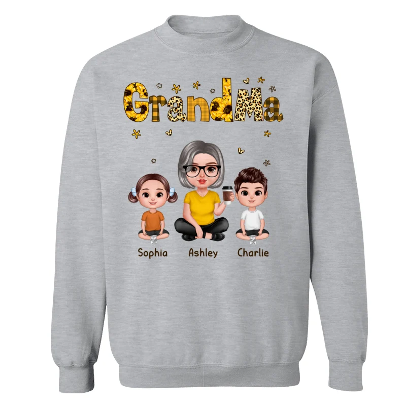 Realistic Grandma Grandkids Yellow Pattern Personalized Shirt - Image 18