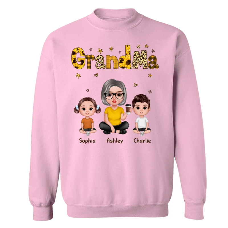 Realistic Grandma Grandkids Yellow Pattern Personalized Shirt - Image 19