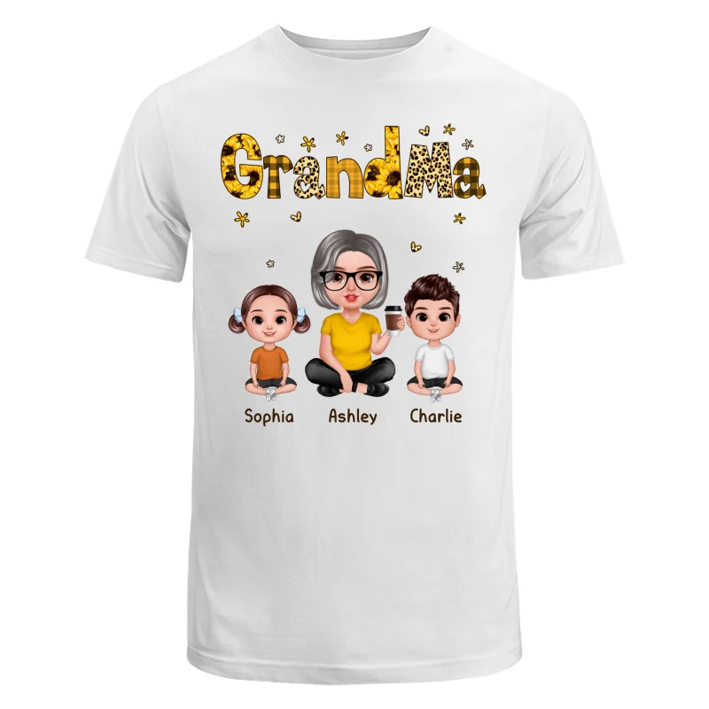 Realistic Grandma Grandkids Yellow Pattern Personalized Shirt - Image 5