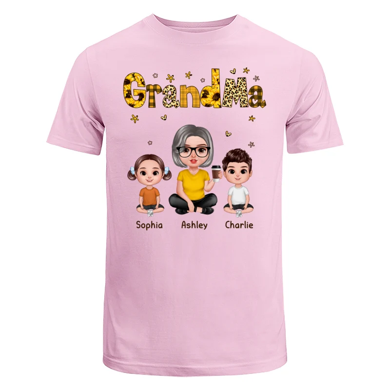Realistic Grandma Grandkids Yellow Pattern Personalized Shirt - Image 7