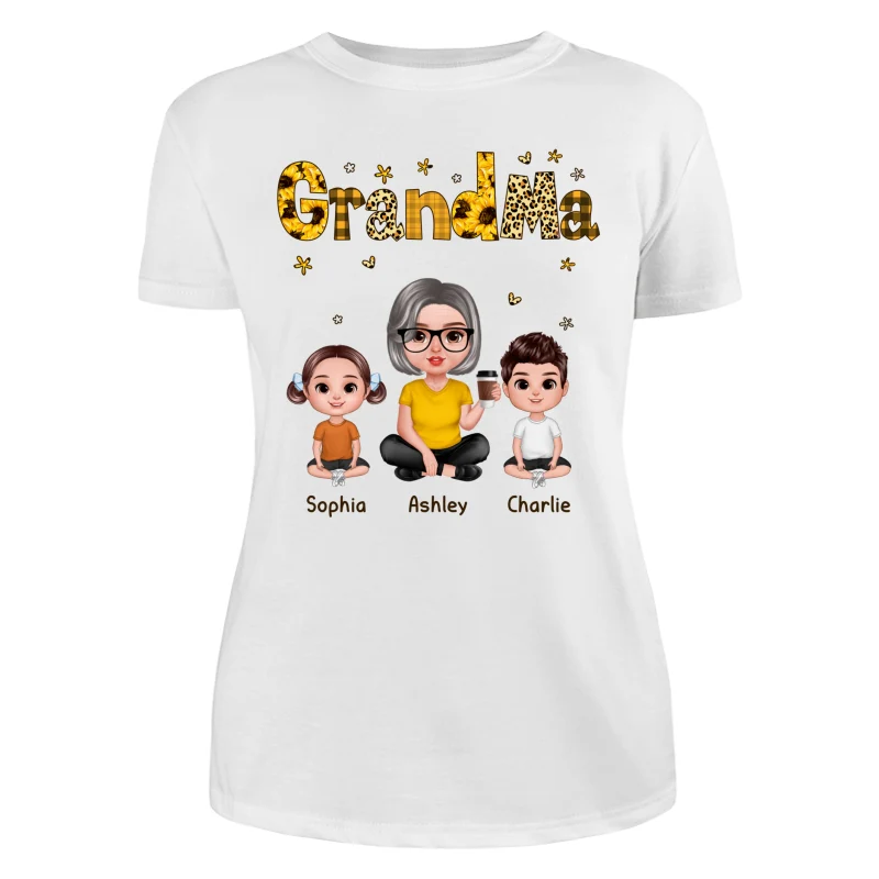 Realistic Grandma Grandkids Yellow Pattern Personalized Shirt - Image 9