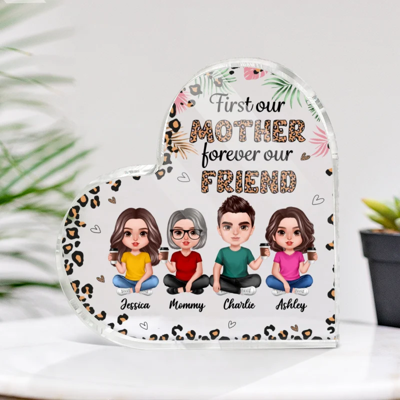 Realistic Mom And Daughters Sons Forever My Friend Leopard Pattern Personalized Acrylic Heart Plaque - Image 4