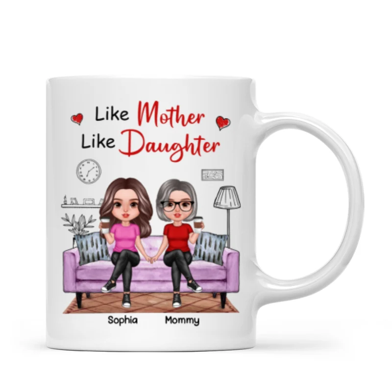 Realistic Mother Daughters Sitting On Sofa Personalized Mug - Image 4