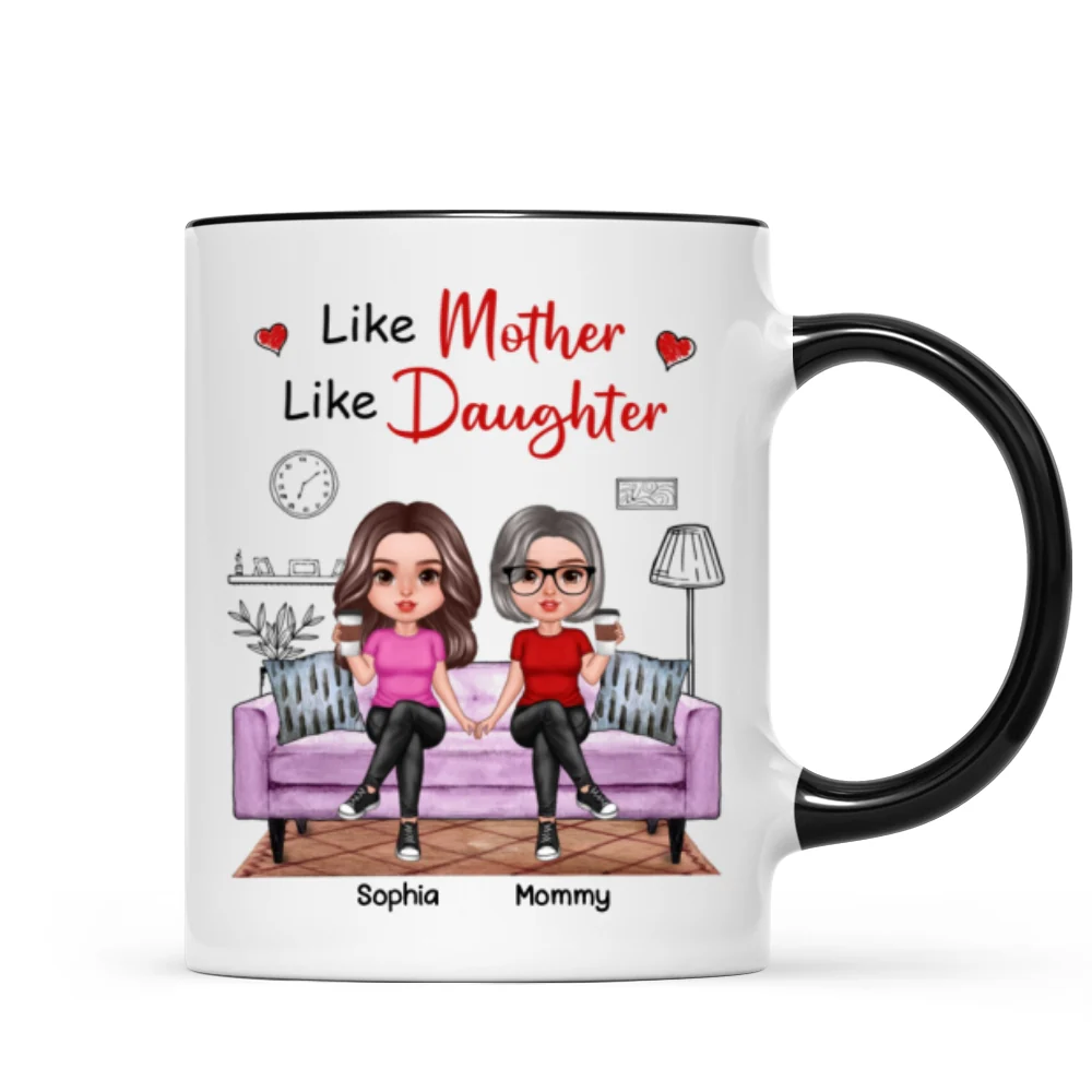 Realistic Mother Daughters Sitting On Sofa Personalized Mug - Image 5