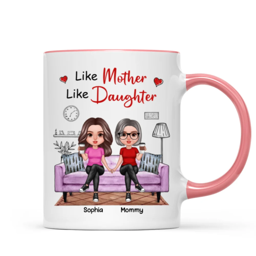 Realistic Mother Daughters Sitting On Sofa Personalized Mug - Image 9