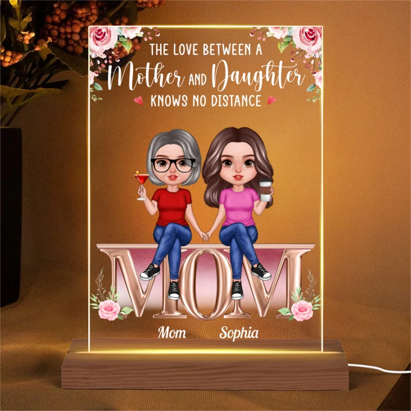 Realistic Mother Daughters Sitting On Text Personalized Acrylic LED Night Light - Image 4