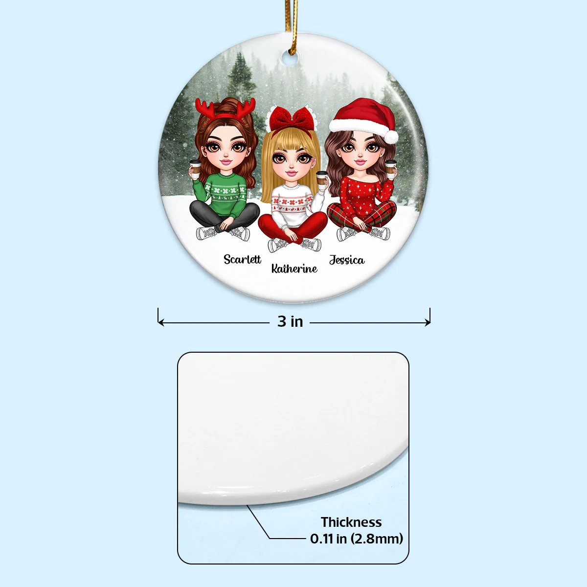 Realistic Winter Scene Besties Sisters Personalized Ceramic Ornament, Christmas Gift for Besties, Sisters, Friends - Image 10