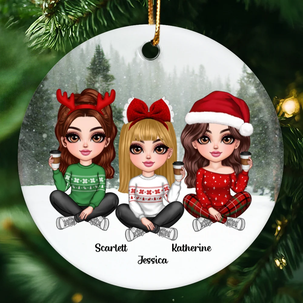 Realistic Winter Scene Besties Sisters Personalized Ceramic Ornament, Christmas Gift for Besties, Sisters, Friends - Image 12