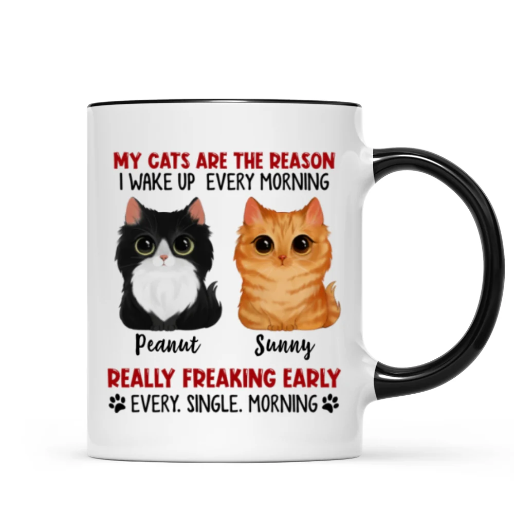 Reason I Wake Up Early Watercolor Cute Cats Personalized Mug - Image 5
