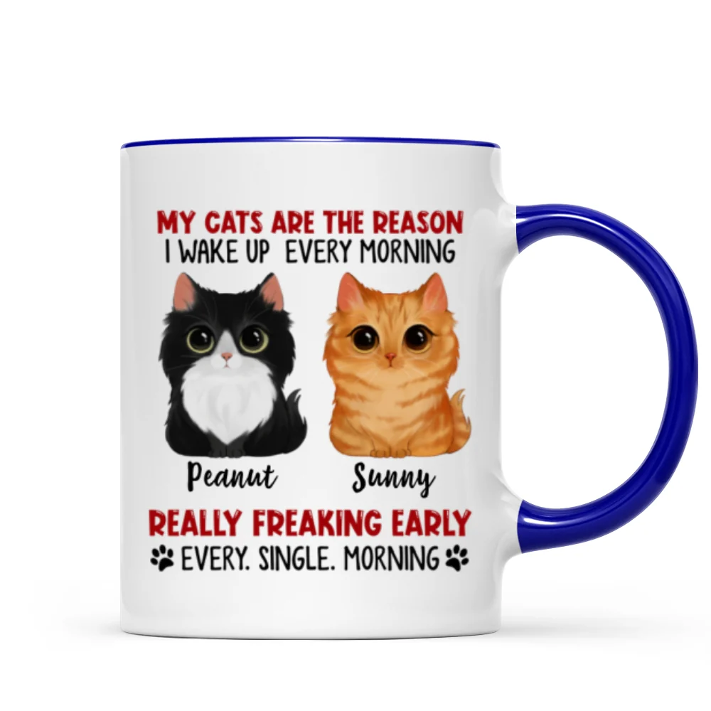 Reason I Wake Up Early Watercolor Cute Cats Personalized Mug - Image 6