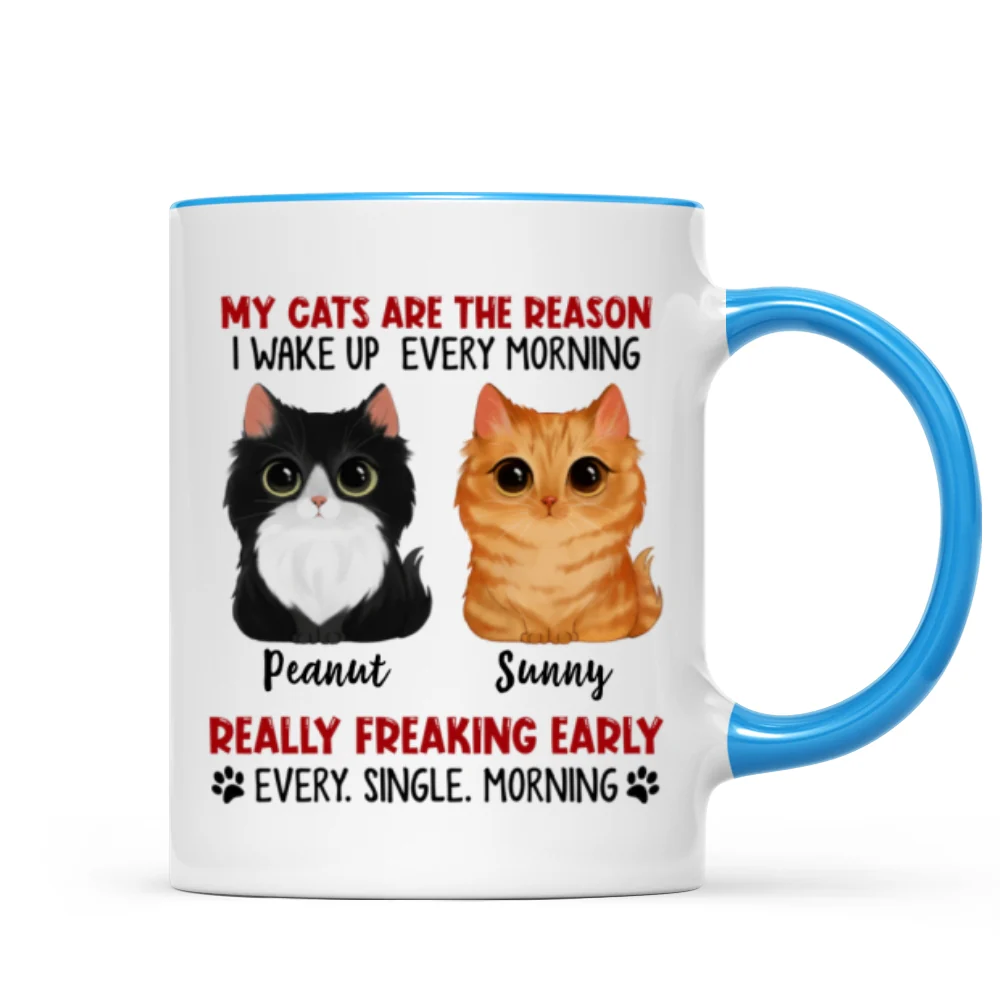 Reason I Wake Up Early Watercolor Cute Cats Personalized Mug - Image 8
