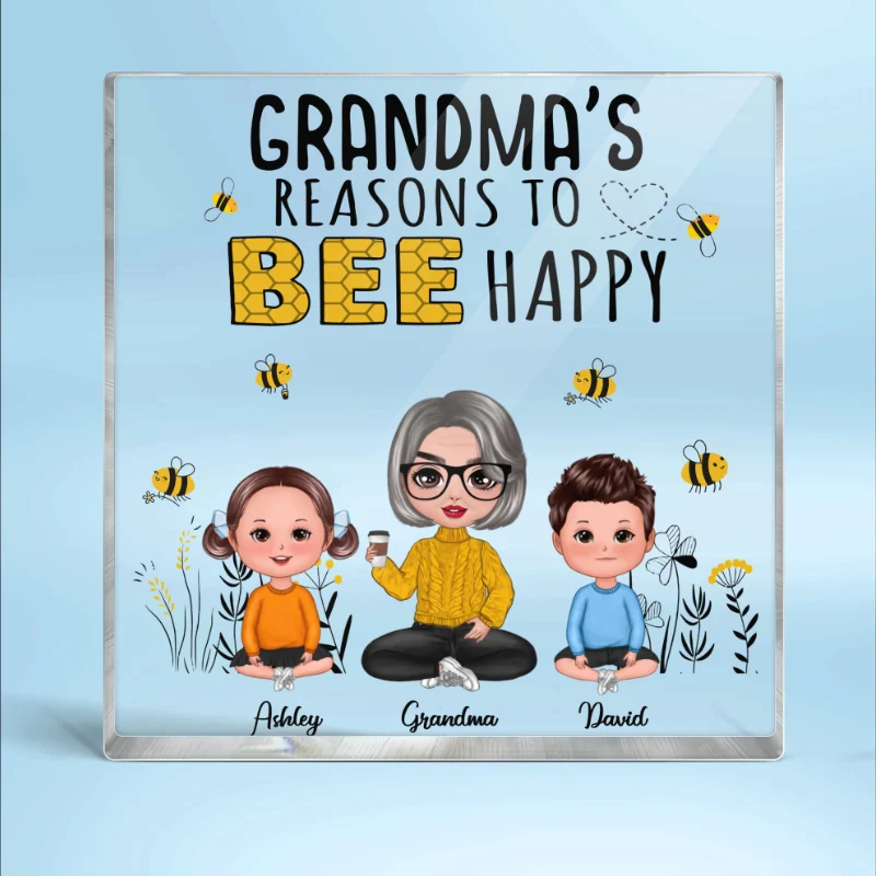 Reason To Bee Happy Doll Grandma And Grandkids Sitting Personalized Acrylic Block Plaque - Image 3