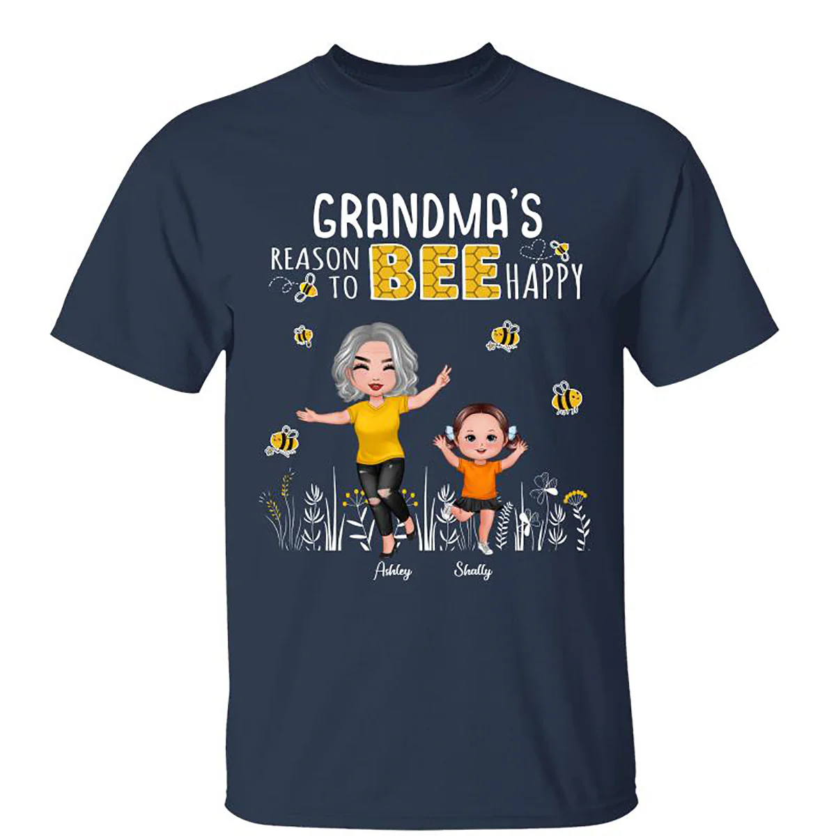 Reasons Bee Happy Doll Grandma & Grandkids Personalized Dark Shirt