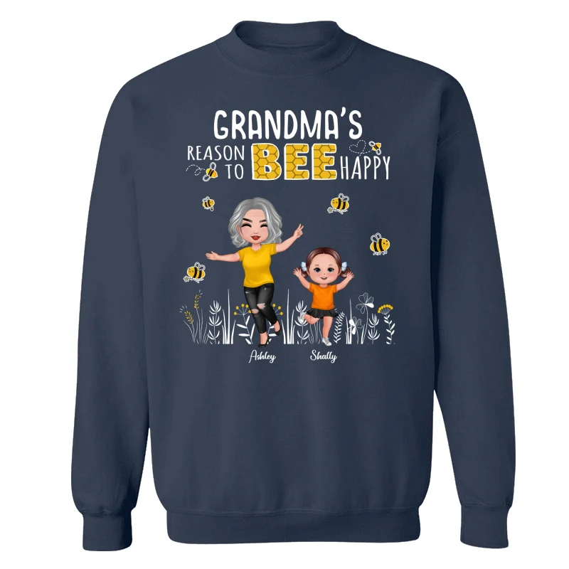 Reasons Bee Happy Doll Grandma & Grandkids Personalized Dark Shirt - Image 15
