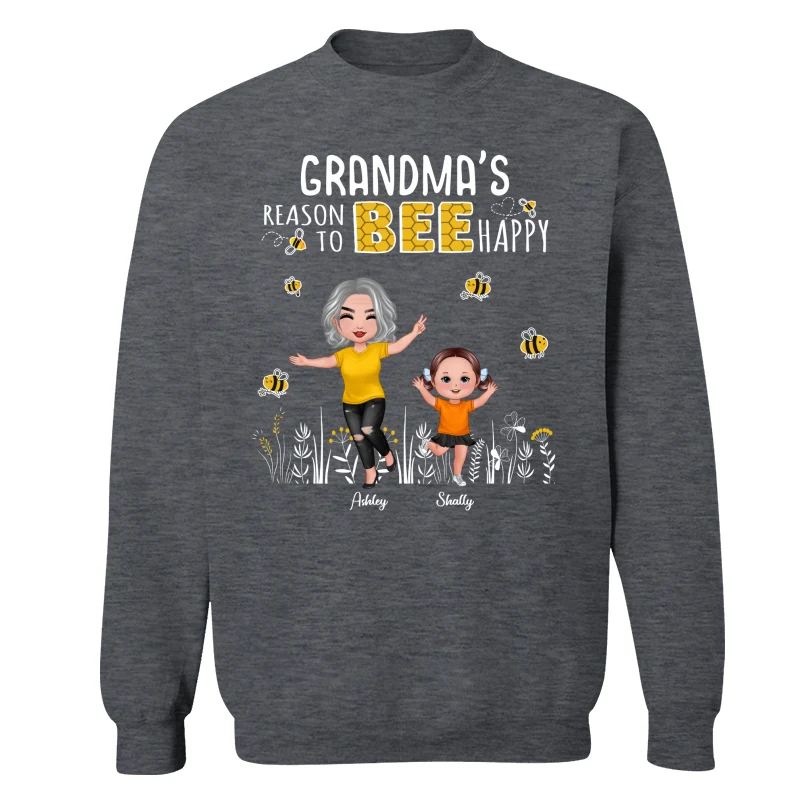 Reasons Bee Happy Doll Grandma & Grandkids Personalized Dark Shirt - Image 16
