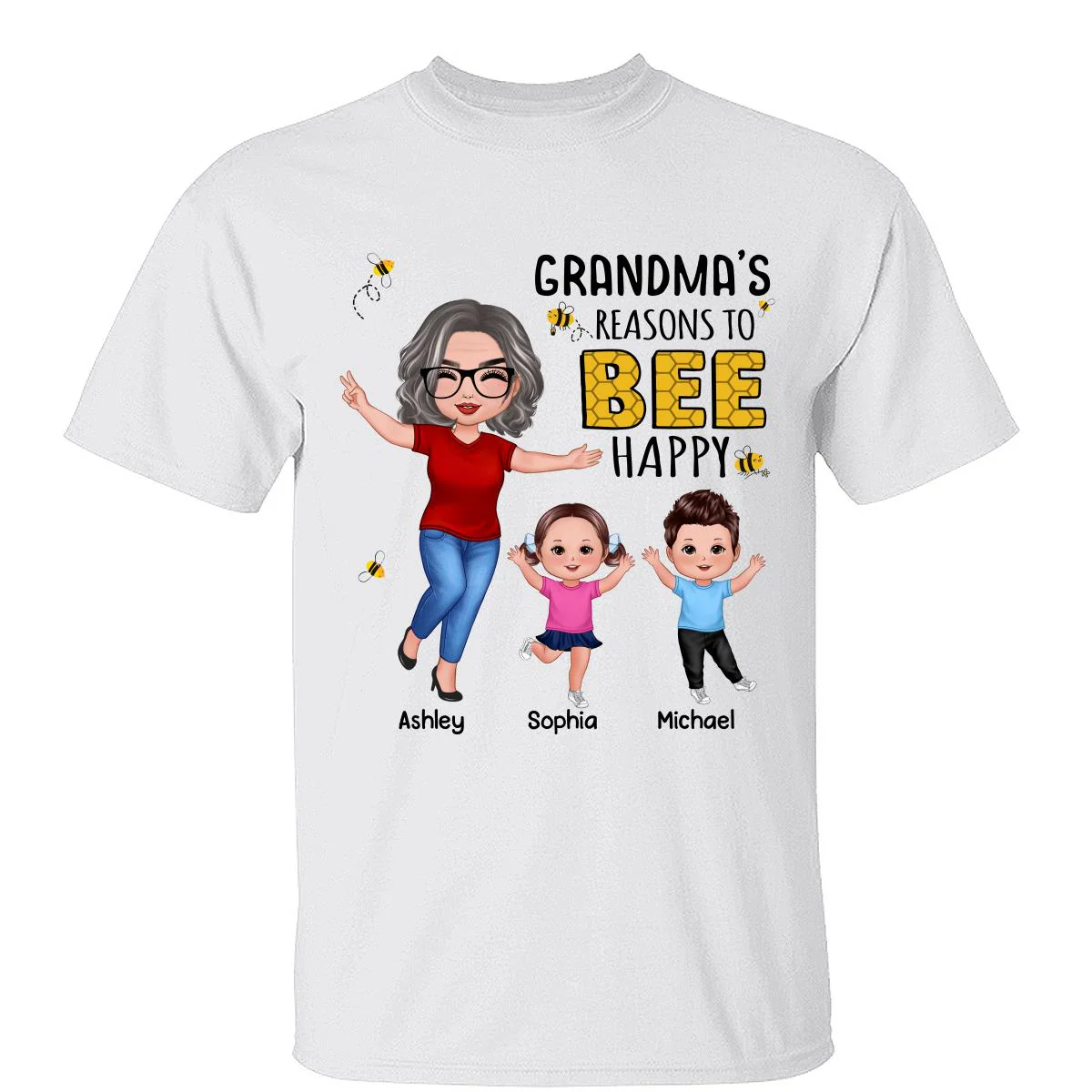 Reasons Bee Happy Grandma & Grandkids Gift For Grandma Mom Personalized Shirt