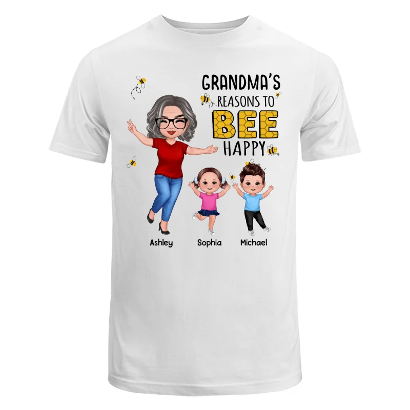 Reasons Bee Happy Grandma & Grandkids Gift For Grandma Mom Personalized Shirt - Image 5