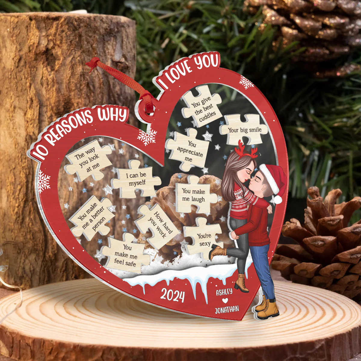Reasons Why I Love You Christmas Couple Hugging Kissing Personalized Shaker Ornament, Christmas Gift For Her, For Him - Image 7