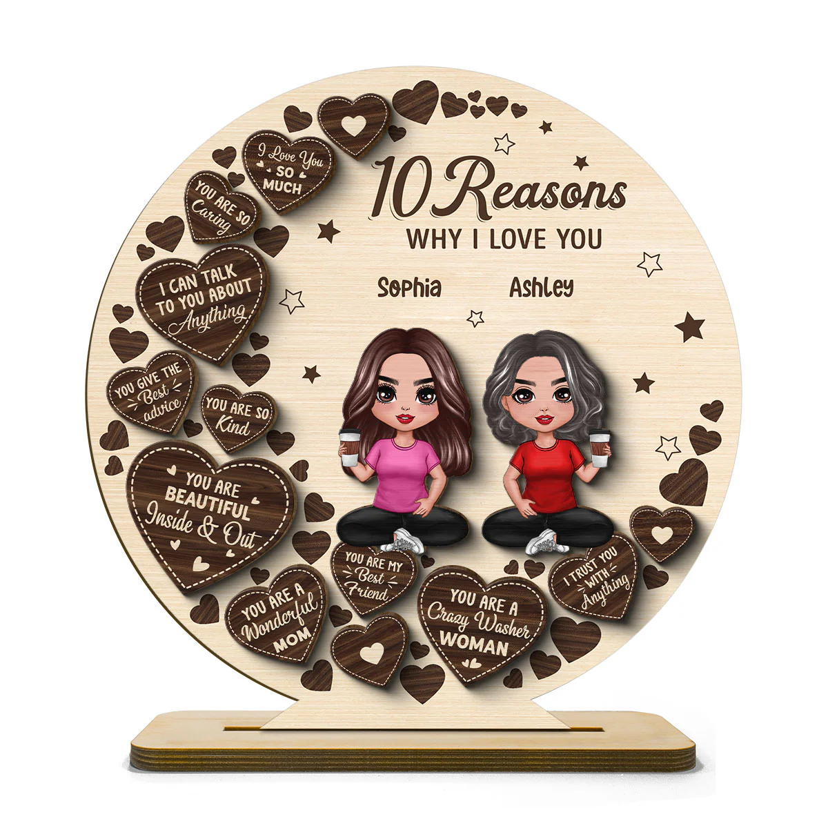 Reasons Why I Love You Mom Personalized 2 Layer Standing Wooden Plaque - Image 2